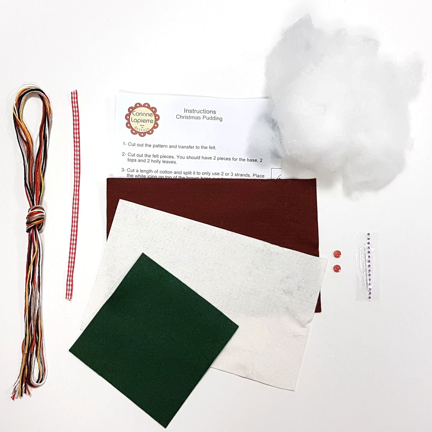 Corinne Lapierre Christmas Pudding Felt Craft Kit Contents