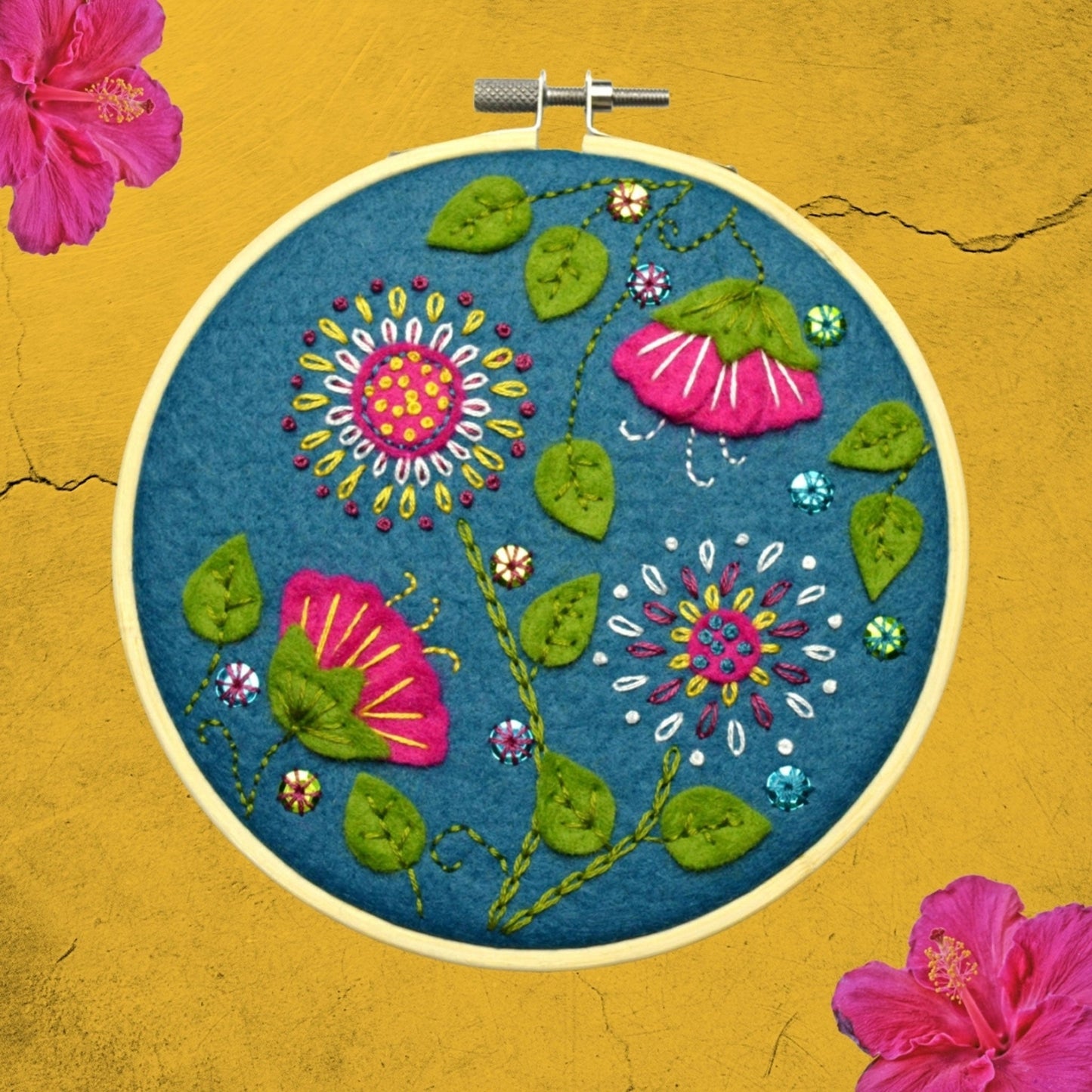 Tropical Flowers Felt Applique Hoop Kit