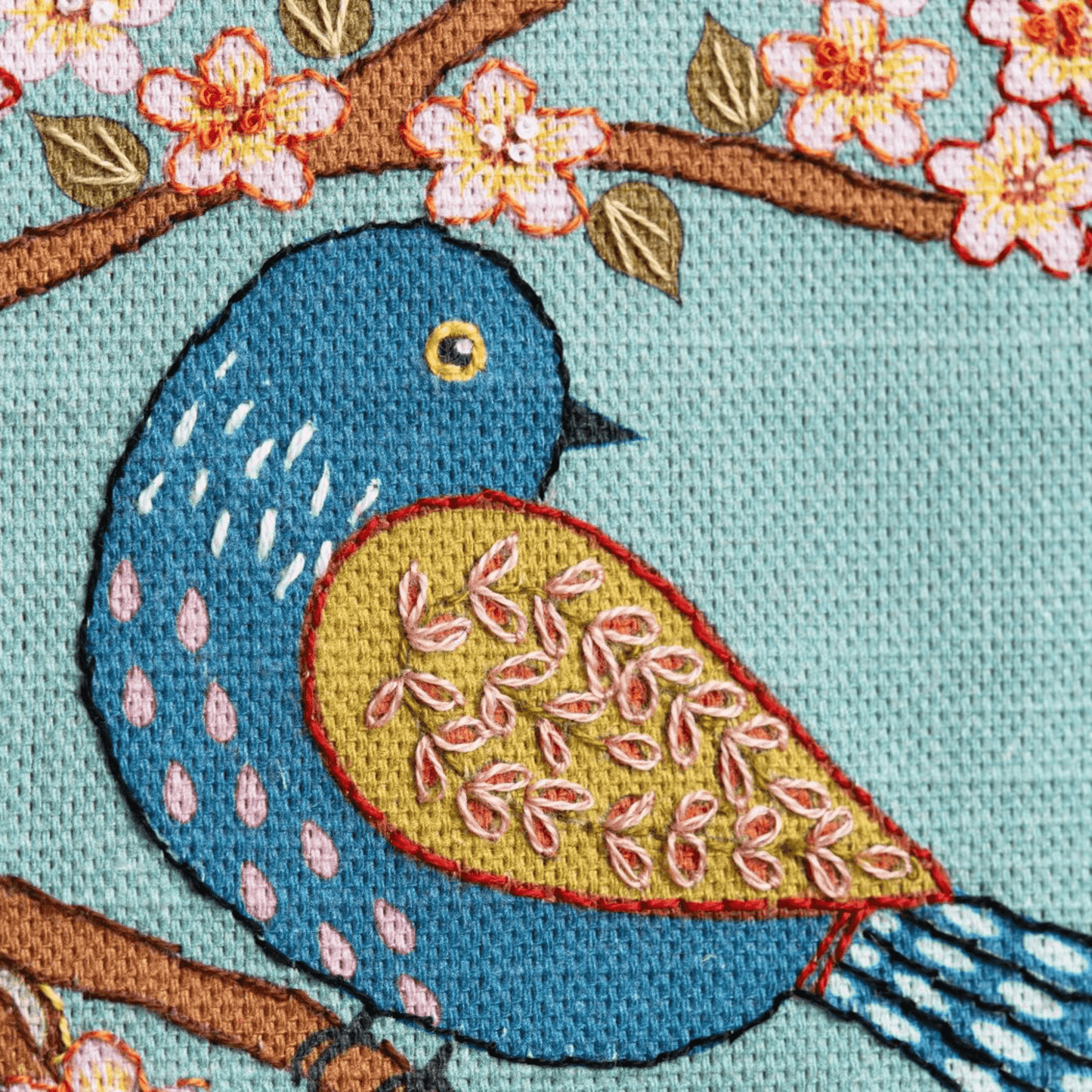 Printed Linen Embroidery Kit Birds & Blossoms