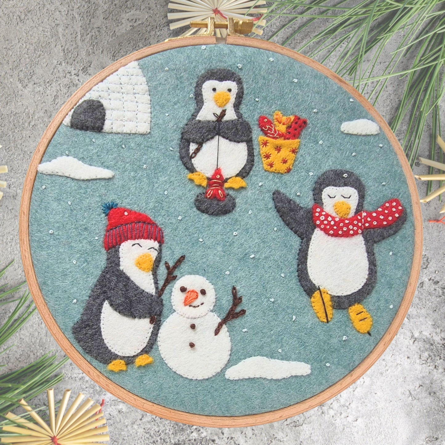 Happy Penguins Felt Appliqué Hoop Kit