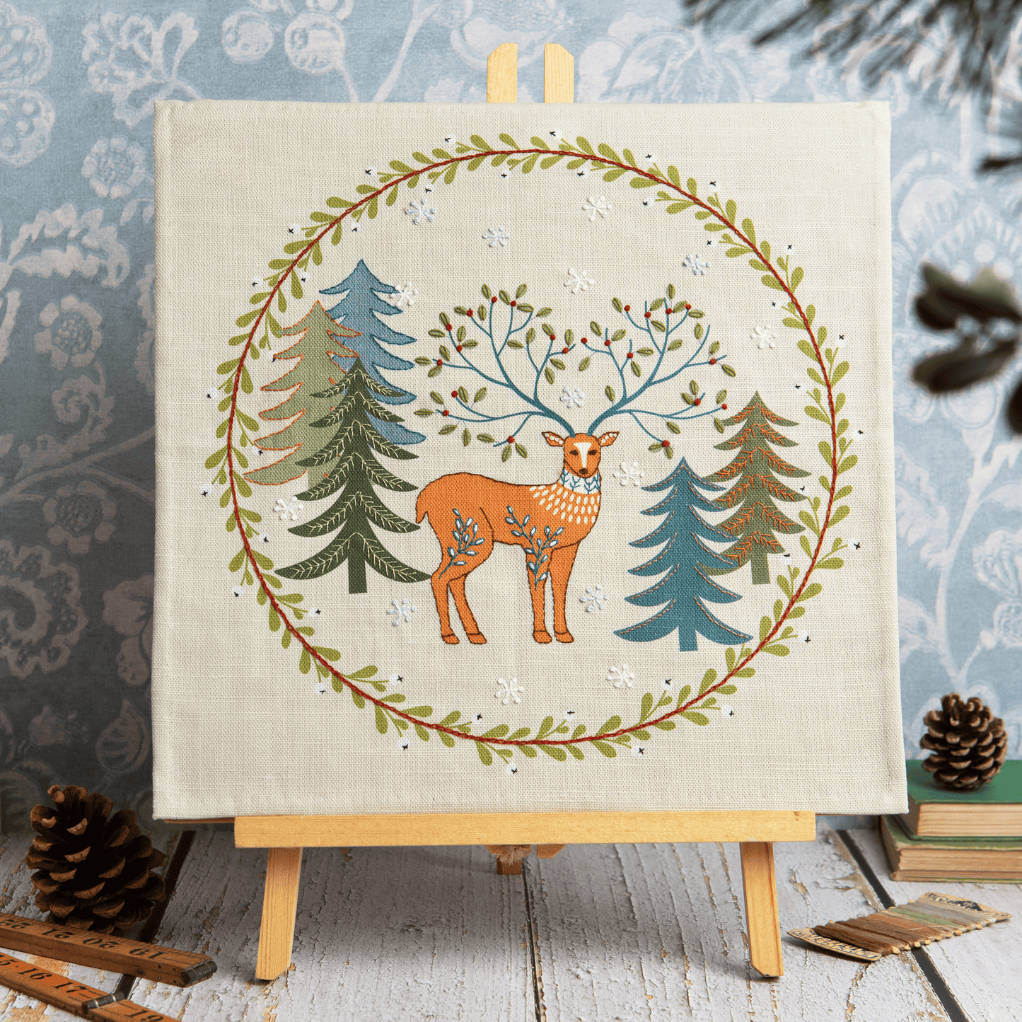 Printed Linen Embroidery Kit King of the Woods