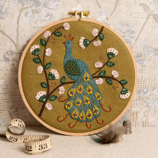 Flamboyant Peacock Felt Applique Hoop Kit